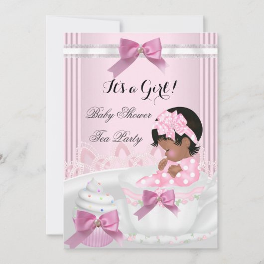 Baby shower Girl Pink Baby Teacup Cupcake 4a Kaart (Voorkant)
