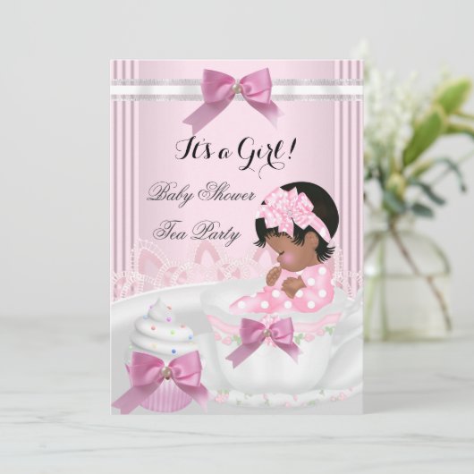 Baby shower Girl Pink Baby Teacup Cupcake 4a Kaart (Staand voorkant)