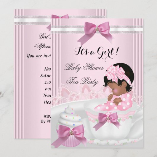 Baby shower Girl Pink Baby Teacup Cupcake 4a Kaart (Voorkant / Achterkant)