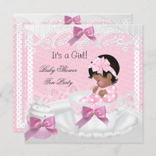Baby shower Girl Pink Baby Teacup Cupcake AA Kaart
