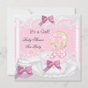 Baby shower Girl Pink Baby Teacup Cupcake Blonde Kaart