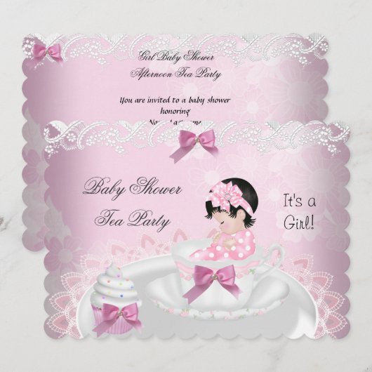 Baby shower Girl Pink Baby Teacup Cupcake L2s Kaart (Voorkant / Achterkant)