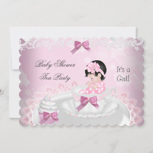 Baby shower Girl Pink Baby Teacup Cupcake L2s Kaart (Voorkant)