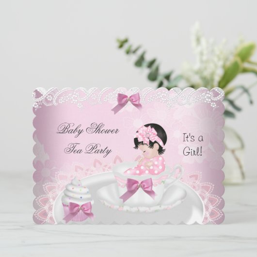Baby shower Girl Pink Baby Teacup Cupcake L2s Kaart (Staand voorkant)