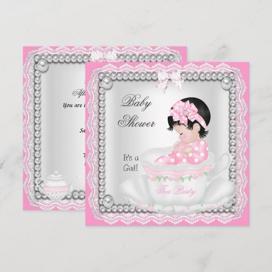  Baby shower Girl Pink Baby Teacup kant Kaart (Voorkant / Achterkant)