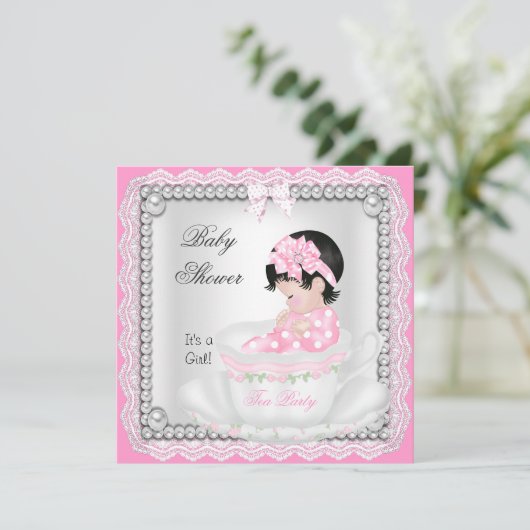  Baby shower Girl Pink Baby Teacup kant Kaart (Staand voorkant)