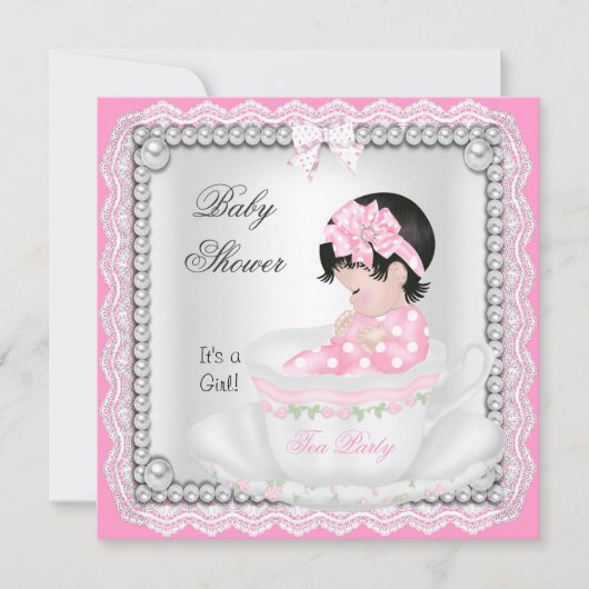 Baby shower Girl Pink Baby Teacup kant Kaart (Voorkant)