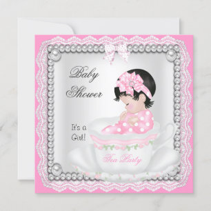  Baby shower Girl Pink Baby Teacup kant Kaart