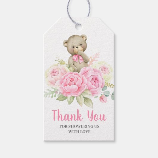 Baby Shower Girl Pink Bear Cadeaulabel (Voorkant)