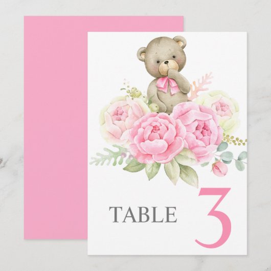 Baby Shower Girl Pink BearTable sign Kaart (Voorkant / Achterkant)