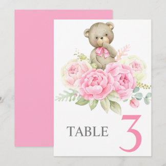 Baby Shower Girl Pink BearTable sign Kaart