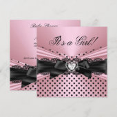 Baby shower Girl Pink Black Lace Polka Dots Kaart (Voorkant / Achterkant)