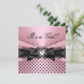 Baby shower Girl Pink Black Lace Polka Dots Kaart (Staand voorkant)