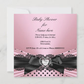 Baby shower Girl Pink Black Lace Polka Dots Kaart (Achterkant)