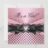 Baby shower Girl Pink Black Lace Polka Dots Kaart (Voorkant)