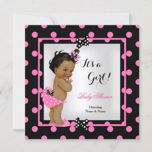 Baby shower Girl Pink Black Polka Dots Ethnic Kaart