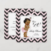 Baby shower Girl Pink Black Stripe White Ethnic Kaart (Voorkant / Achterkant)