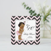 Baby shower Girl Pink Black Stripe White Ethnic Kaart (Staand voorkant)