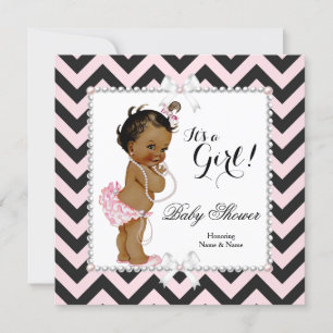 Baby shower Girl Pink Black Stripe White Ethnic Kaart