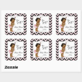 Baby shower Girl Pink Black Stripe White Ethnic Vierkante Sticker (Vel)
