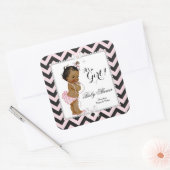 Baby shower Girl Pink Black Stripe White Ethnic Vierkante Sticker (Envelop)