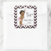 Baby shower Girl Pink Black Stripe White Ethnic Vierkante Sticker (Tas)