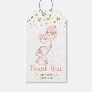 Baby shower Girl Pink Elephant Cadeaulabel
