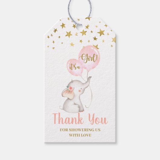 Baby shower Girl Pink Elephant Cadeaulabel (Voorkant)