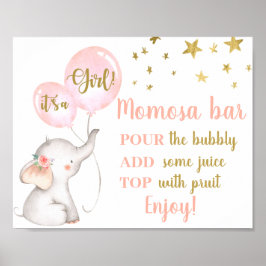 Baby shower Girl Pink Elephant Momosa Sign Poster
