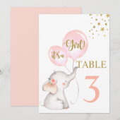 Baby shower Girl Pink Elephant Table Kaart (Voorkant / Achterkant)