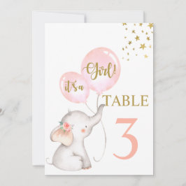 Baby shower Girl Pink Elephant Table Kaart
