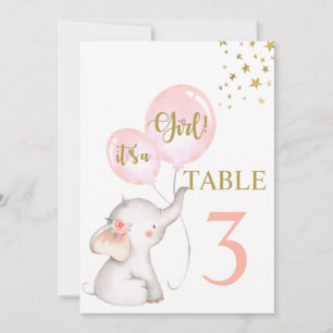 Baby shower Girl Pink Elephant Table Kaart
