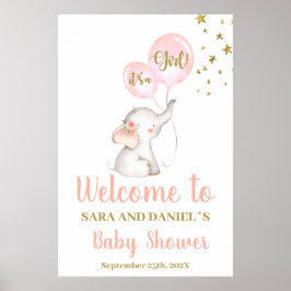 Baby shower Girl Pink Elephant Welkomstteken Poster