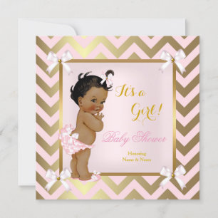 Baby shower Girl Pink Gold Chevron Ethnic Kaart