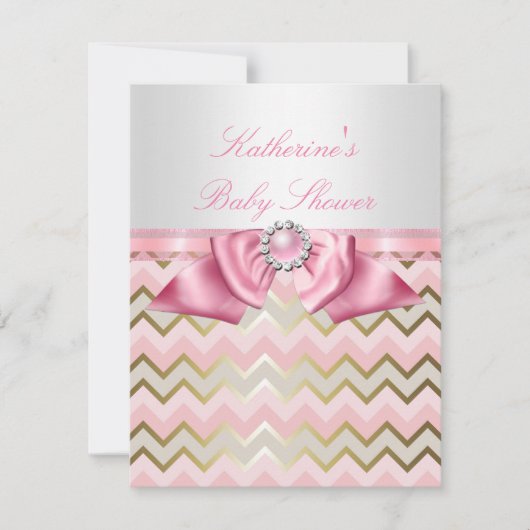  Baby shower Girl Pink Gold Chevron Kaart (Voorkant)