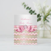  Baby shower Girl Pink Gold Chevron Kaart (Staand voorkant)