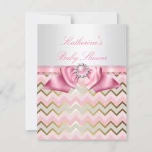  Baby shower Girl Pink Gold Chevron Kaart