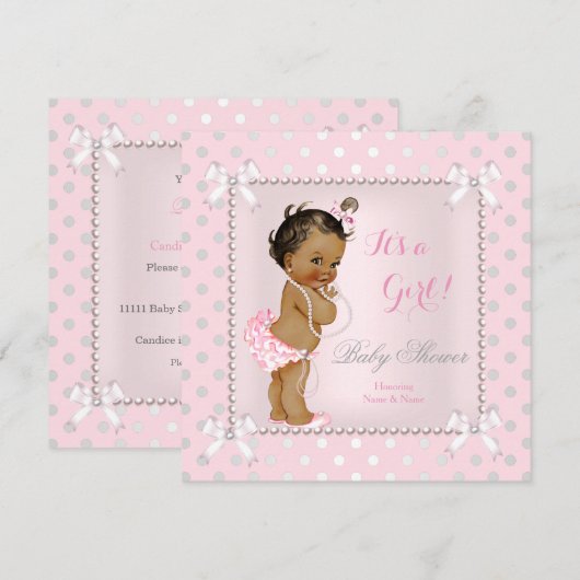 Baby shower Girl Pink Grey Pearl Ethnic Kaart (Voorkant / Achterkant)