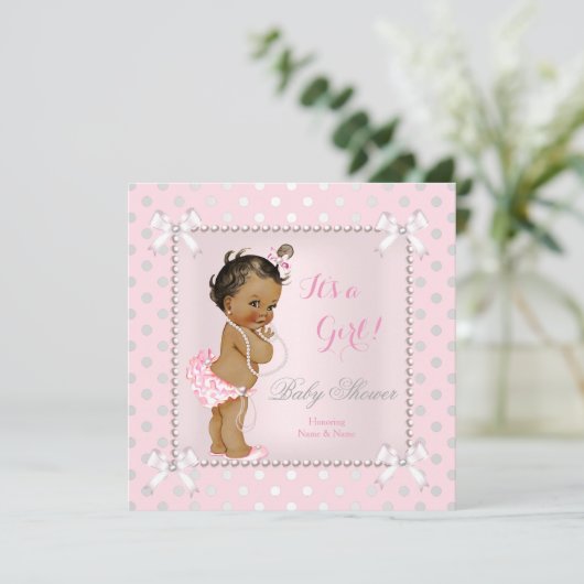Baby shower Girl Pink Grey Pearl Ethnic Kaart (Staand voorkant)