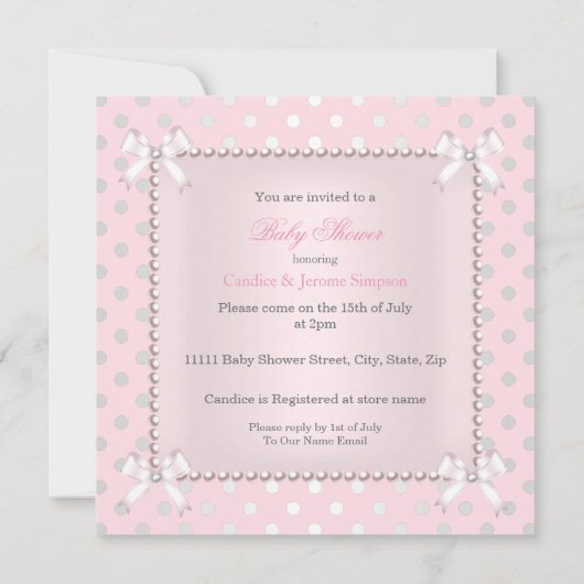 Baby shower Girl Pink Grey Pearl Ethnic Kaart (Achterkant)