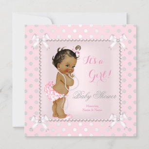 Baby shower Girl Pink Grey Pearl Ethnic Kaart