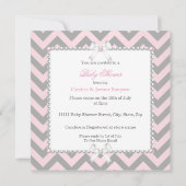 Baby shower Girl Pink Grey Stripe White Brunette Kaart (Achterkant)