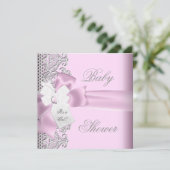 Baby shower Girl Pink Grey White Lace Kaart (Staand voorkant)