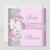 Baby shower Girl Pink Grey White Lace Kaart (Voorkant)