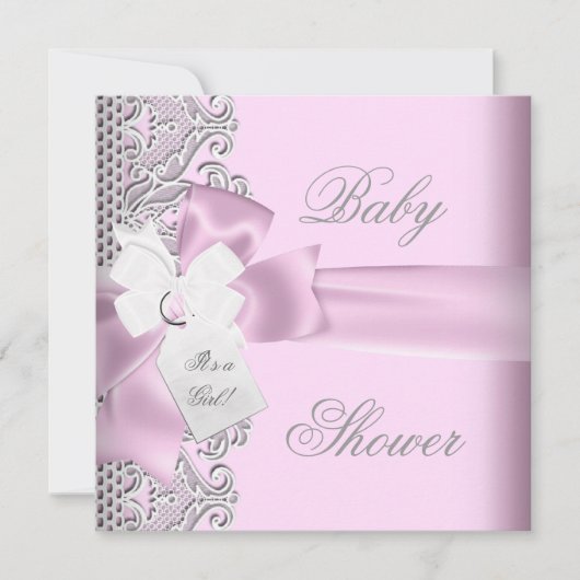 Baby shower Girl Pink Grey White Lace Kaart (Voorkant)