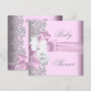 Baby shower Girl Pink Grey White Lace Kaart