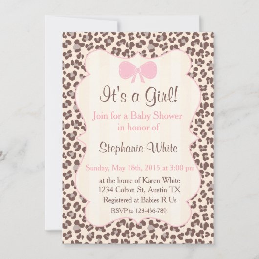 Baby Shower girl pink leopard Kaart (Voorkant)