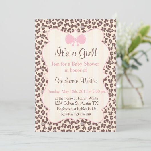 Baby Shower girl pink leopard Kaart (Staand voorkant)