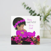 Baby shower Girl Pink Paars Roos Flowers 3b Kaart (Staand voorkant)