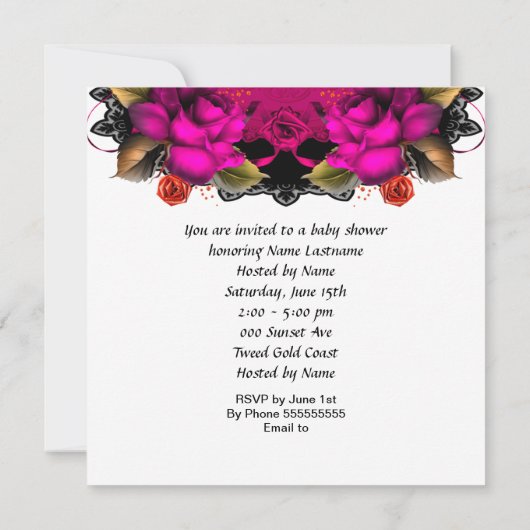 Baby shower Girl Pink Paars Roos Flowers 3b Kaart (Achterkant)